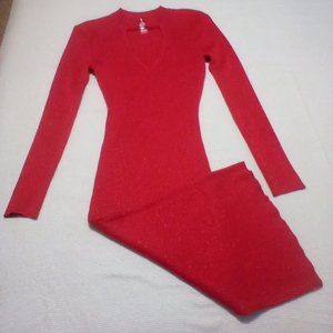 NoBo - Red glitter mock halter v-neck ribbed long sleeve dress. Size: M